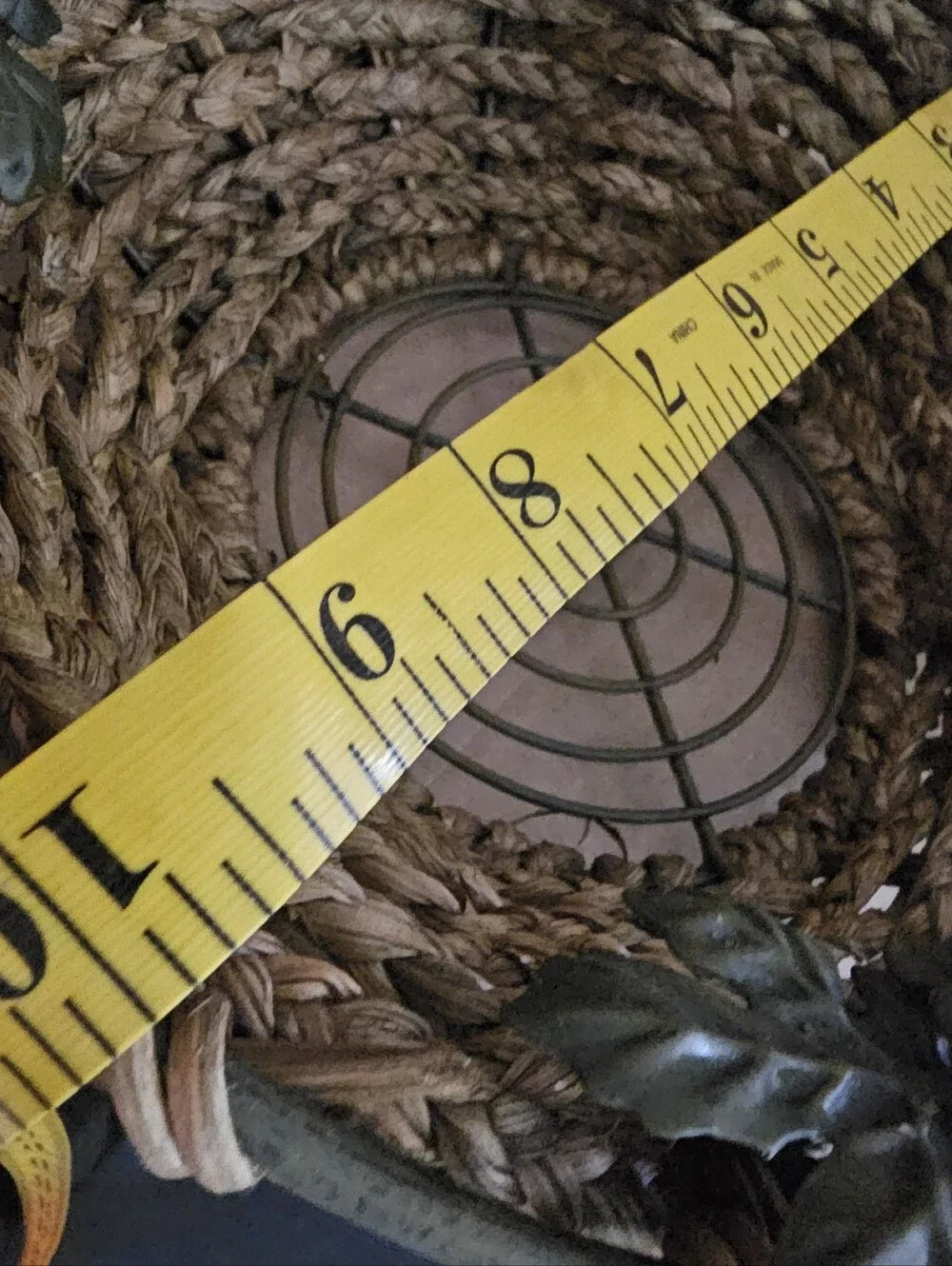 Rustic Decorative Fruit Basket Woven Wicker Metal Grape Leaves Grape Clusters